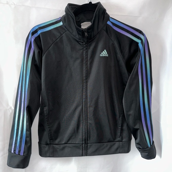 Adidas Zip Up Jacket Black with Tri-blue color Trim Youth L 14 - Picture 1 of 9